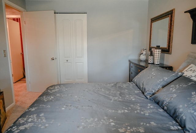 bedroom featuring carpet flooring and a closet