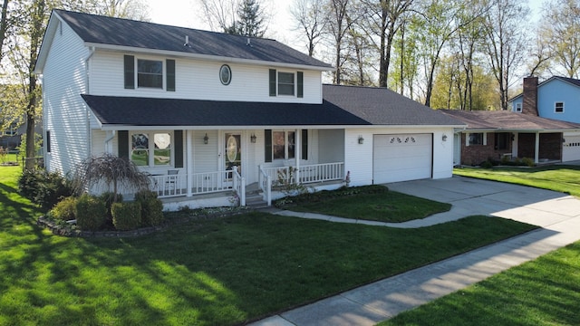 472 Central St, Marysville, MI 48040 - traditional-style home featuring covered porch, driveway, an attached garage, and a front lawn