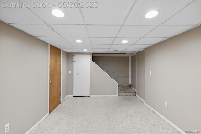 16233 Birwood Ave, Beverly Hills, MI 48025 - finished basement with recessed lighting, baseboards, carpet floors, and stairs
