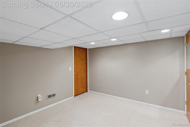 16233 Birwood Ave, Beverly Hills, MI 48025 - spare room featuring baseboards, carpet floors, a paneled ceiling, and recessed lighting