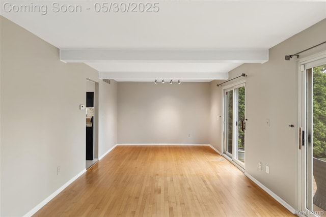 16233 Birwood Ave, Beverly Hills, MI 48025 - spare room featuring light wood-type flooring, beam ceiling, and baseboards