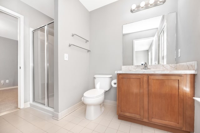 187 Center Blvd, Wixom, MI 48393 - bathroom featuring a stall shower, baseboards, vanity, and toilet