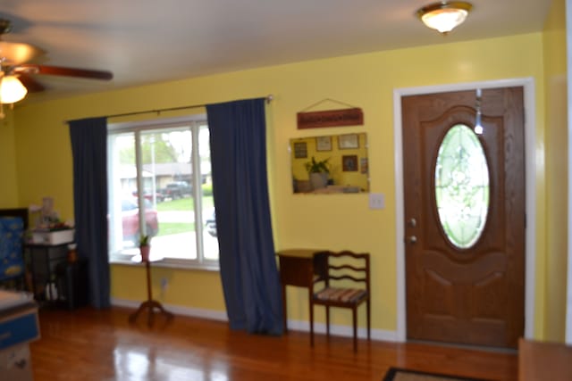 5448 Fairview Dr, Grand Blanc, MI 48439 - foyer featuring baseboards, wood finished floors, and ceiling fan