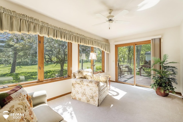 sunroom with baseboards and carpet floors
