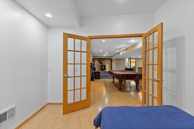 343 Shotwell, White Lake, MI 48386 - bedroom with wood finished floors, billiards, french doors, recessed lighting, and baseboards