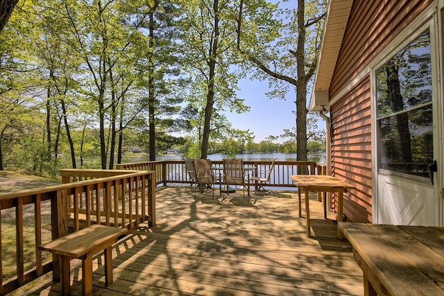 15065 Becker Dr, Mecosta, MI 49332 - wooden terrace featuring a water view