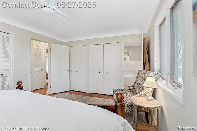 21838 Van K Dr, Grosse Pointe Woods, MI 48236 - bedroom featuring two closets, wood finished floors, and connected bathroom