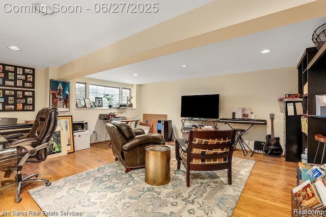 21838 Van K Dr, Grosse Pointe Woods, MI 48236 - living room featuring an office area, wood finished floors, and recessed lighting