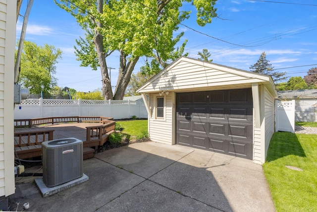 detached garage with central air condition unit