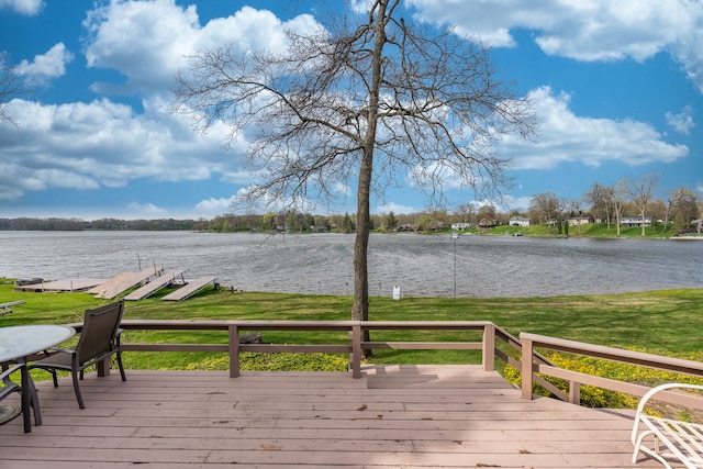 1366 E Coon Lake Rd, Howell, MI 48843 - wooden terrace featuring a water view, a yard, and a boat dock