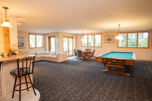 2865 Vw Ave E, Vicksburg, MI 49097 - rec room featuring carpet flooring, billiards table, and plenty of natural light
