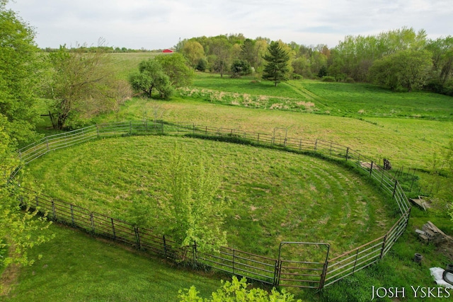 view of yard with a rural view and fence