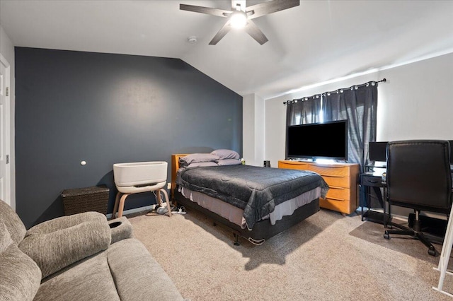215 Caribou Run, Dundee, MI 48131 - bedroom with light carpet, vaulted ceiling, and a ceiling fan