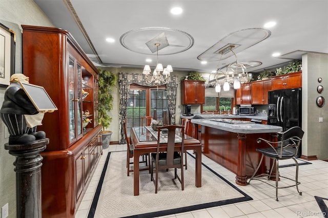 7310 Sandy Creek Ln, Bloomfield Hills, MI 48301 - dining room with a chandelier, recessed lighting, and light tile patterned floors