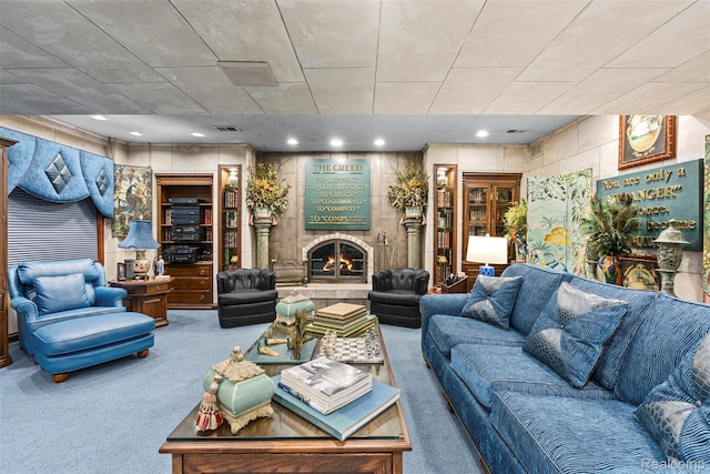 7310 Sandy Creek Ln, Bloomfield Hills, MI 48301 - living room with carpet and a fireplace