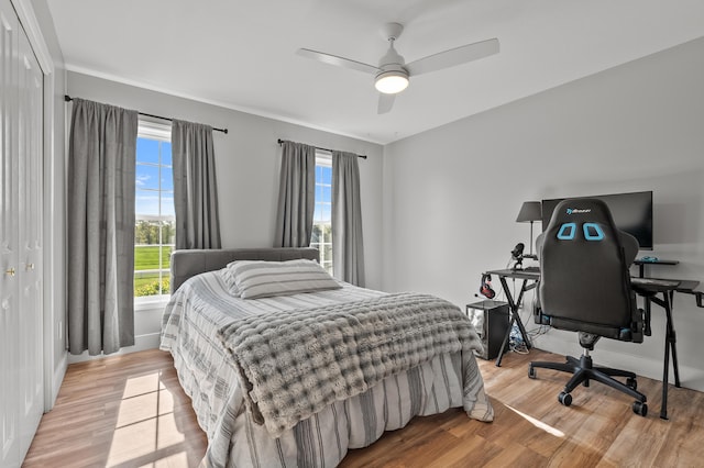 15974 Rustic Ln S, Vicksburg, MI 49097 - bedroom featuring light wood-style floors, a ceiling fan, and baseboards