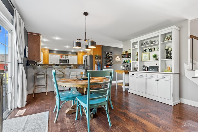15974 Rustic Ln S, Vicksburg, MI 49097 - dining room with dark wood-type flooring, recessed lighting, and baseboards