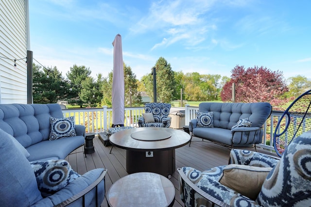 15974 Rustic Ln S, Vicksburg, MI 49097 - deck featuring an outdoor living space and view of scattered trees