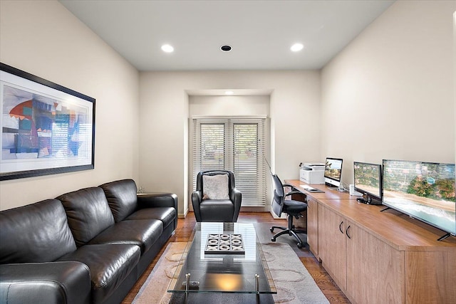 office space featuring recessed lighting and wood finished floors