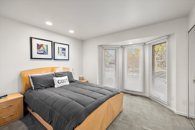 bedroom with carpet flooring and recessed lighting