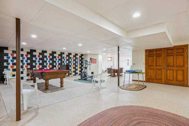 6125 Alber Rd, Saline, MI 48176 - recreation room with speckle patterned floor, recessed lighting, and billiards