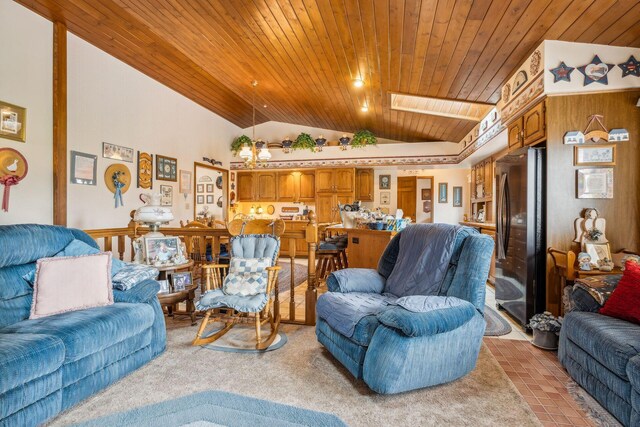 6125 Alber Rd, Saline, MI 48176 - living area with wood ceiling, lofted ceiling, light colored carpet, and a skylight