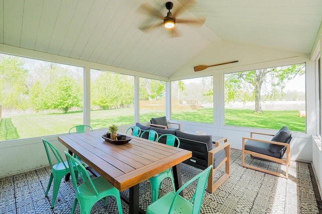 10671 California Rd, Bridgman, MI 49106 - sunroom / solarium with a ceiling fan and vaulted ceiling
