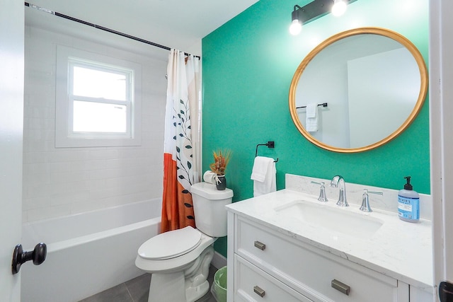 10671 California Rd, Bridgman, MI 49106 - full bath with toilet, vanity, shower / bathtub combination with curtain, and tile patterned floors