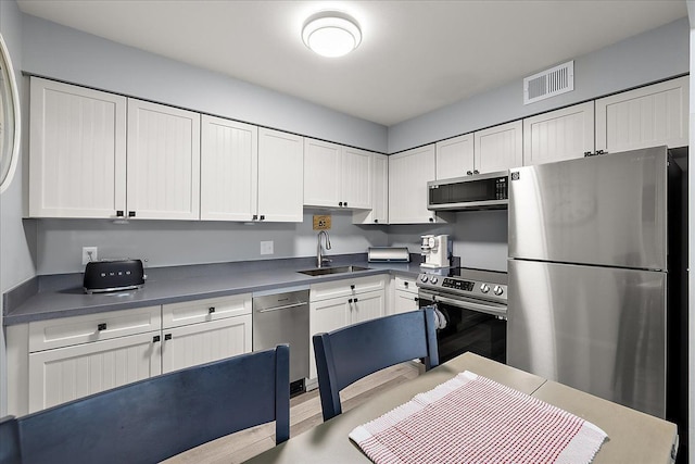 16046 Holz Dr Unit 48, Southgate, MI 48195 - kitchen featuring appliances with stainless steel finishes, a sink, white cabinets, and dark countertops