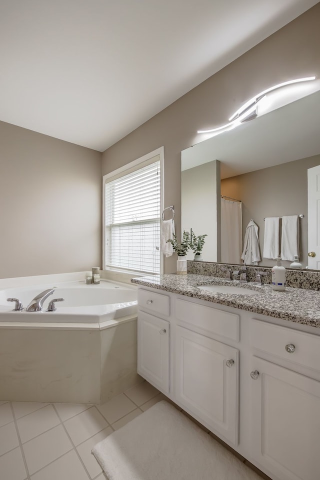 4482 Red Oak Blvd, Waterford, MI 48329 - full bathroom with vanity, a bath, and tile patterned floors