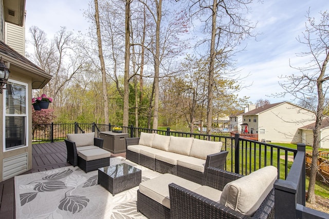 4482 Red Oak Blvd, Waterford, MI 48329 - wooden deck with outdoor lounge area and a residential view