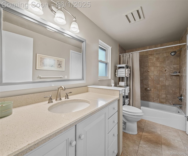 42736 Boulden Ct, Canton, MI 48187 - full bath with vanity, toilet, shower / bath combo with shower curtain, and tile patterned floors