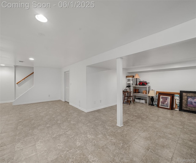 42736 Boulden Ct, Canton, MI 48187 - finished below grade area with recessed lighting, stairway, and baseboards