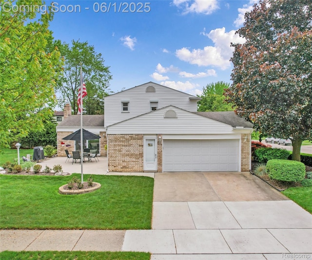 42736 Boulden Ct, Canton, MI 48187 - traditional home with brick siding, a front lawn, an attached garage, and concrete driveway