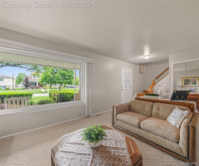 42736 Boulden Ct, Canton, MI 48187 - carpeted living room with stairs and baseboards