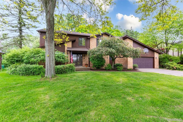5423 Hauser Way W, Bloomfield, MI 48323 - view of front of property featuring driveway, brick siding, a front yard, and an attached garage
