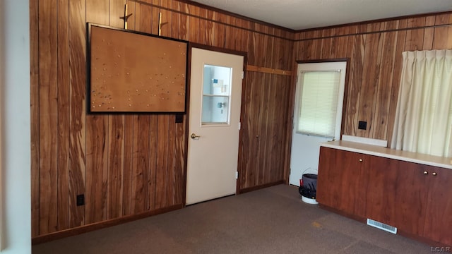 11800 N Adrian Hwy, Clinton, MI 49236 - empty room featuring dark colored carpet and wood walls