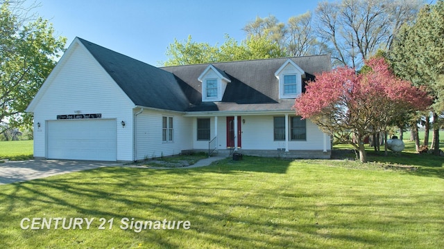 5530 Hess Rd, Saginaw, MI 48601 - cape cod home with a porch, a front lawn, a garage, and driveway