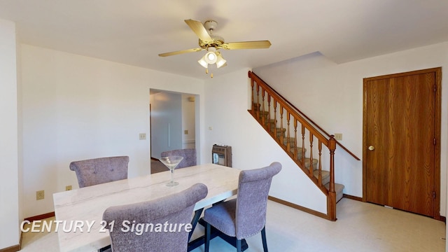 5530 Hess Rd, Saginaw, MI 48601 - dining space with stairway, ceiling fan, and baseboards