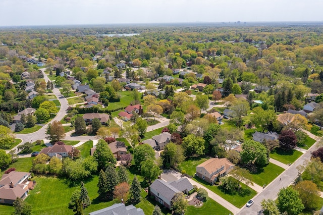 aerial perspective of suburban area with a forest