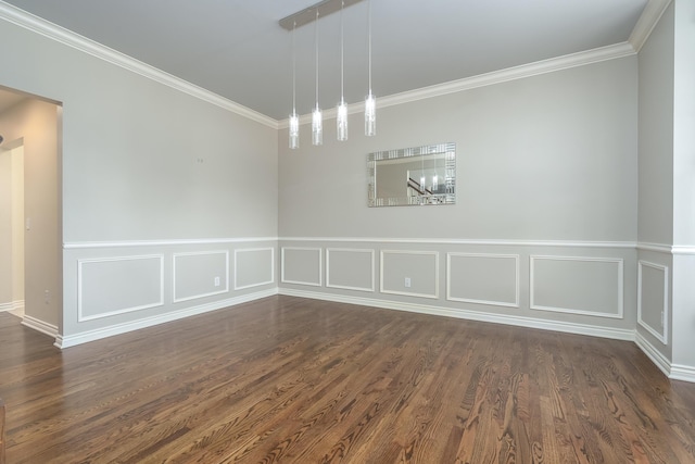 7294 Mackenzie Ln, Portage, MI 49024 - unfurnished dining area with ornamental molding, dark wood-type flooring, a decorative wall, and wainscoting