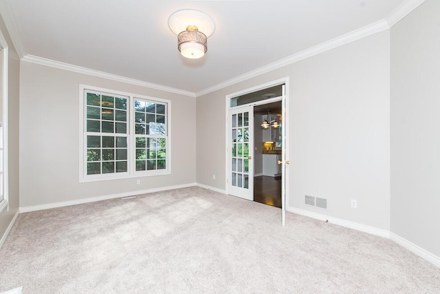 7294 Mackenzie Ln, Portage, MI 49024 - spare room with ornamental molding, carpet floors, baseboards, and french doors