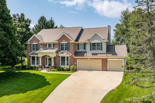 7294 Mackenzie Ln, Portage, MI 49024 - view of front of property with concrete driveway, brick siding, a front yard, and a garage