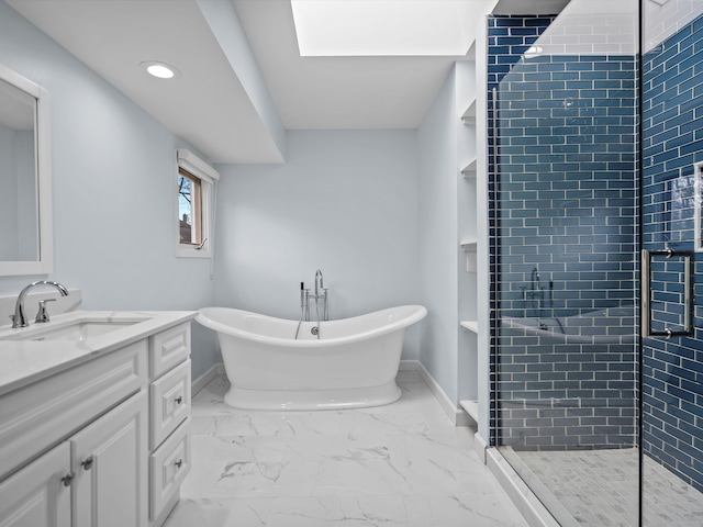 4206 Southmoor Ln, West Bloomfield, MI 48323 - full bath with a soaking tub, tiled shower, baseboards, vanity, and recessed lighting