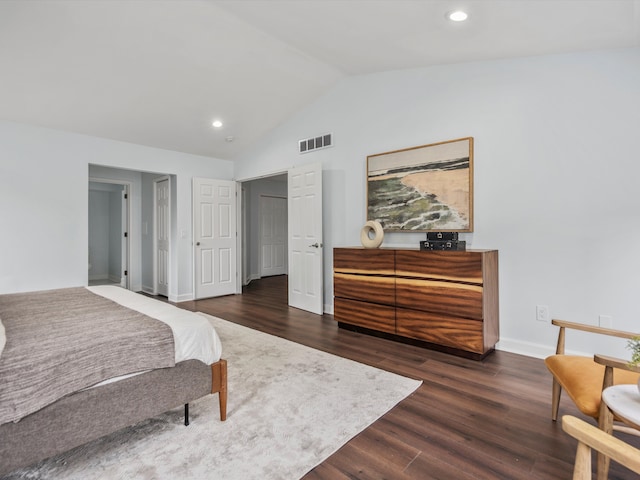 4206 Southmoor Ln, West Bloomfield, MI 48323 - bedroom featuring lofted ceiling, dark wood-style floors, recessed lighting, and baseboards