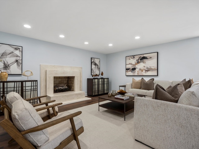 4206 Southmoor Ln, West Bloomfield, MI 48323 - living area with recessed lighting, light wood-type flooring, and a premium fireplace