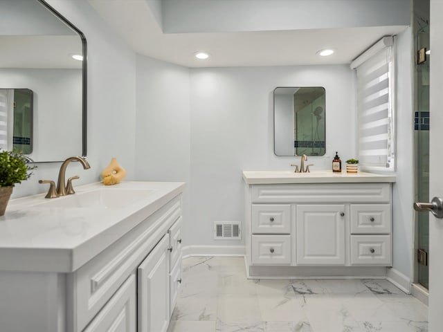 4206 Southmoor Ln, West Bloomfield, MI 48323 - bathroom featuring baseboards, marble finish flooring, recessed lighting, and a shower stall