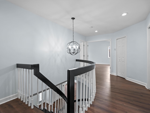 4206 Southmoor Ln, West Bloomfield, MI 48323 - staircase featuring wood finished floors, recessed lighting, baseboards, and a chandelier