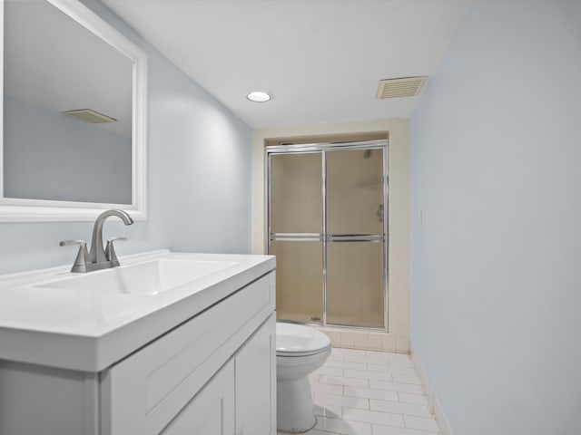4206 Southmoor Ln, West Bloomfield, MI 48323 - bathroom with toilet, tile patterned floors, a stall shower, vanity, and baseboards