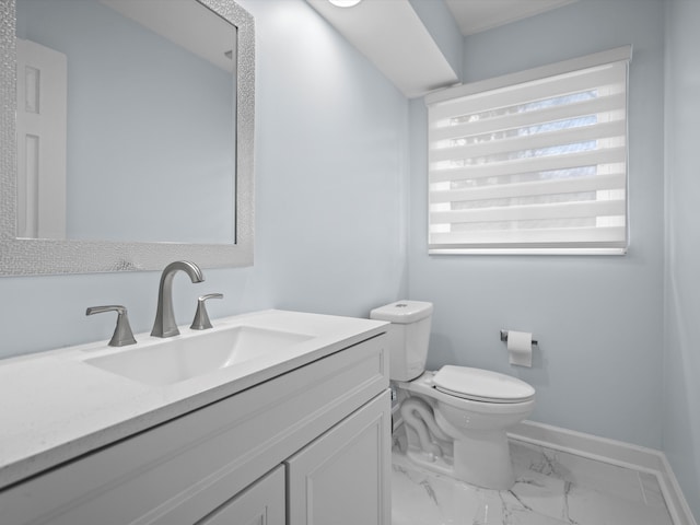 4206 Southmoor Ln, West Bloomfield, MI 48323 - bathroom featuring marble finish floors, toilet, baseboards, and vanity